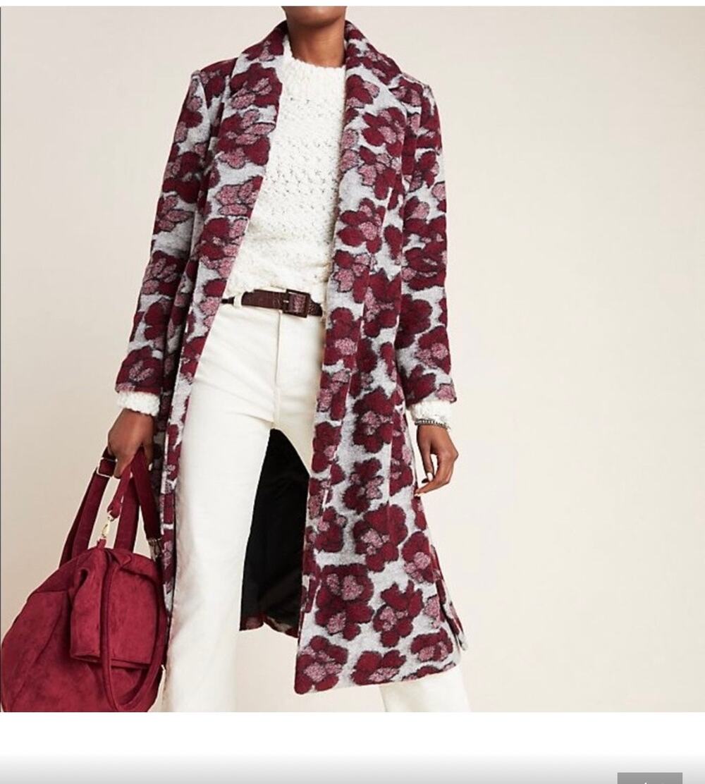 Hutch Anthropologie Marianne Wool Blend Coat with Floral Pattern SZ M